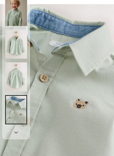 Áo Sơ Mi Xanh Lá Thêu Hình Gấu hãng Next UK - Size 2-3y