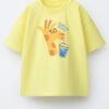 Áo Thun Cotton Trẻ Em Màu Vàng Họa Tiết Hươu Cao Cổ Zara SP - Size 6Y