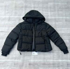 Man Black Hooded Puffer Jacket- Size S